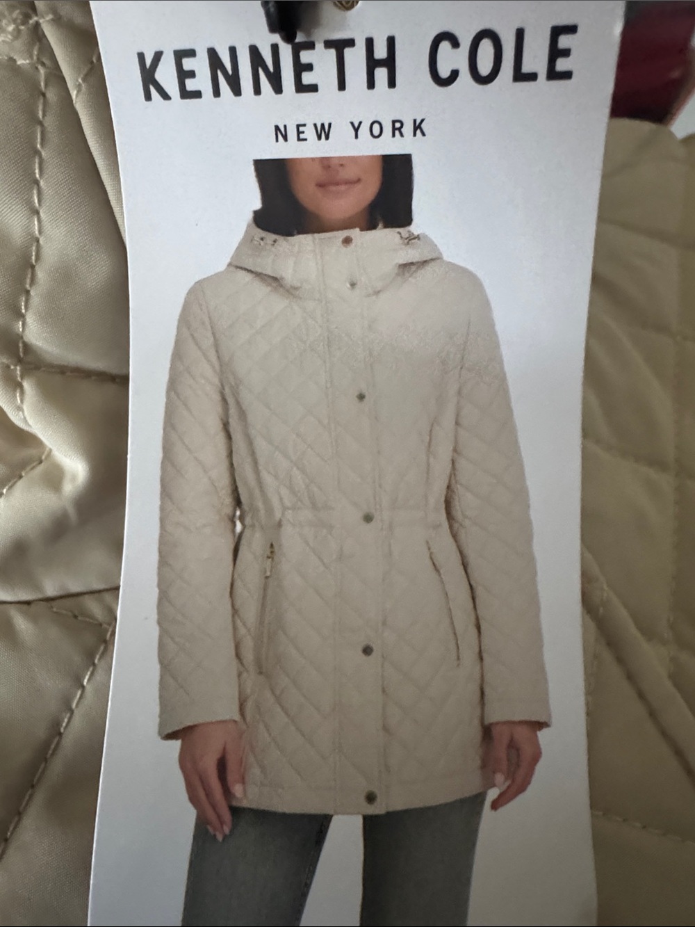 Kenneth Cole Quilted Hooded Puffer Jacket - Cream